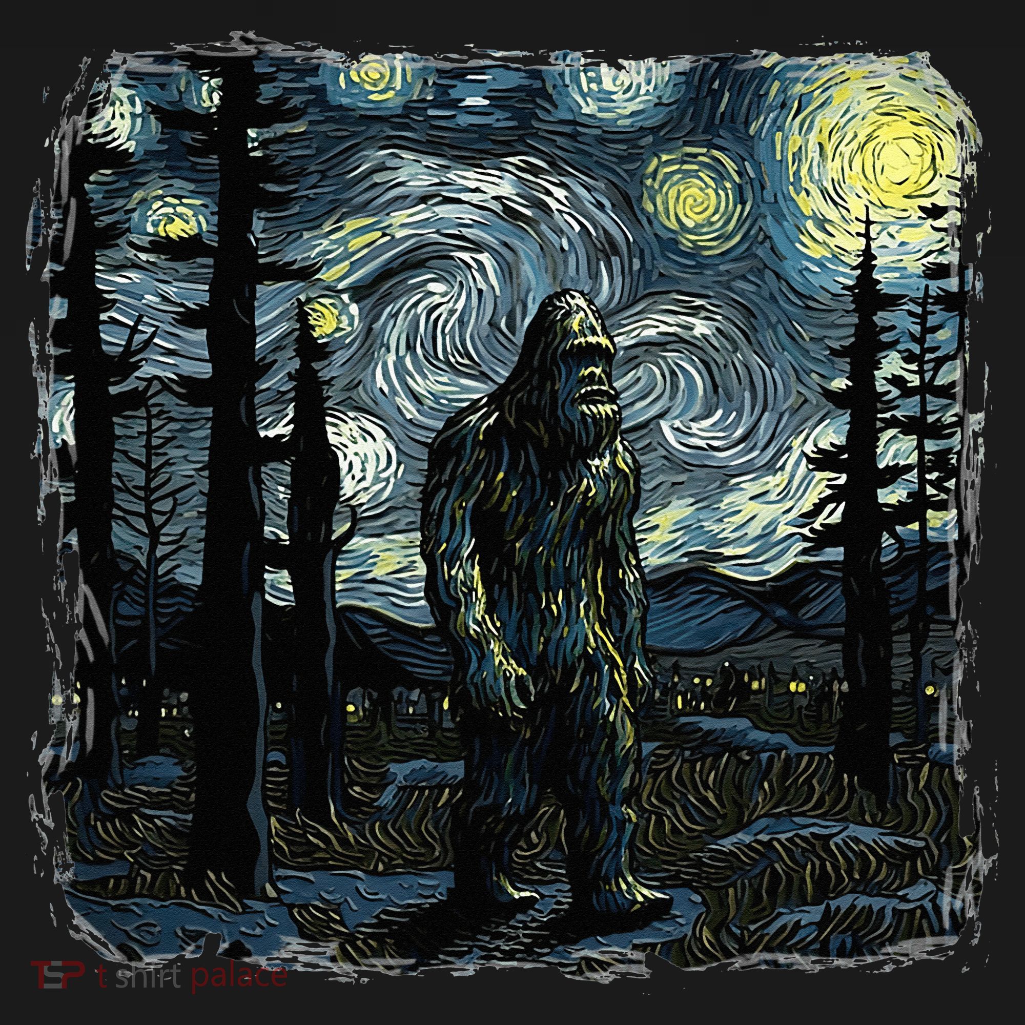 Bigfoot Starry Night Sasquatch Van Gogh Sky Painting Women's Hoodie