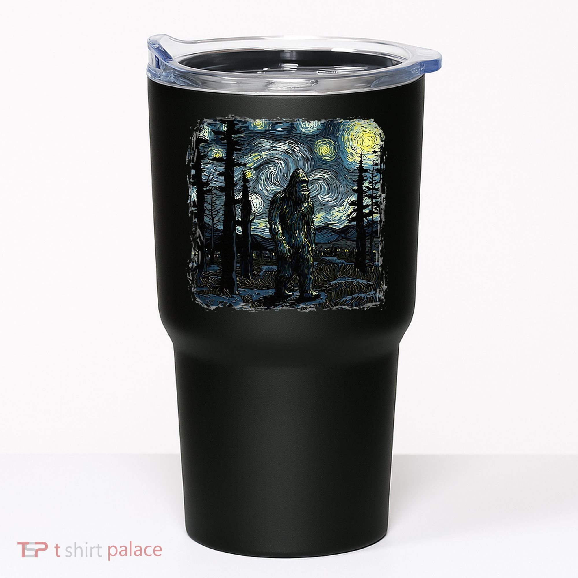 Bigfoot Starry Night Sasquatch Van Gogh Sky Painting Tumbler