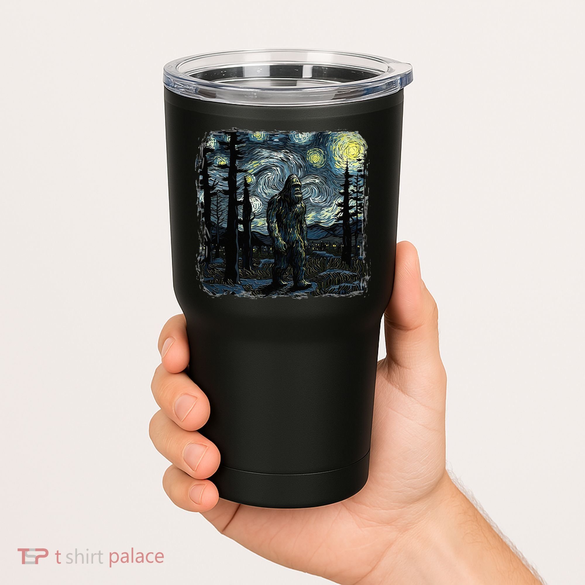 Bigfoot Starry Night Sasquatch Van Gogh Sky Painting Tumbler