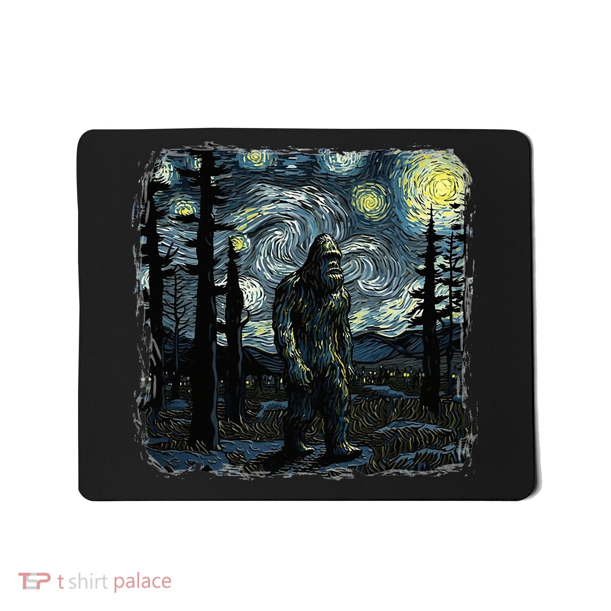 Bigfoot Starry Night Sasquatch Van Gogh Sky Painting Mousepad