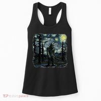 Bigfoot Starry Night Sasquatch Van Gogh Sky Painting Women's Tank Top thumb 0
