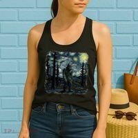 Bigfoot Starry Night Sasquatch Van Gogh Sky Painting Women's Tank Top thumb 2