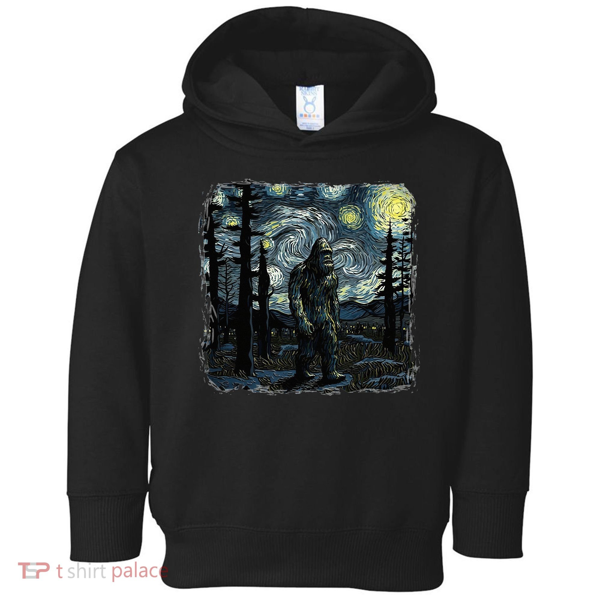Bigfoot Starry Night Sasquatch Van Gogh Sky Painting Toddler Hoodie
