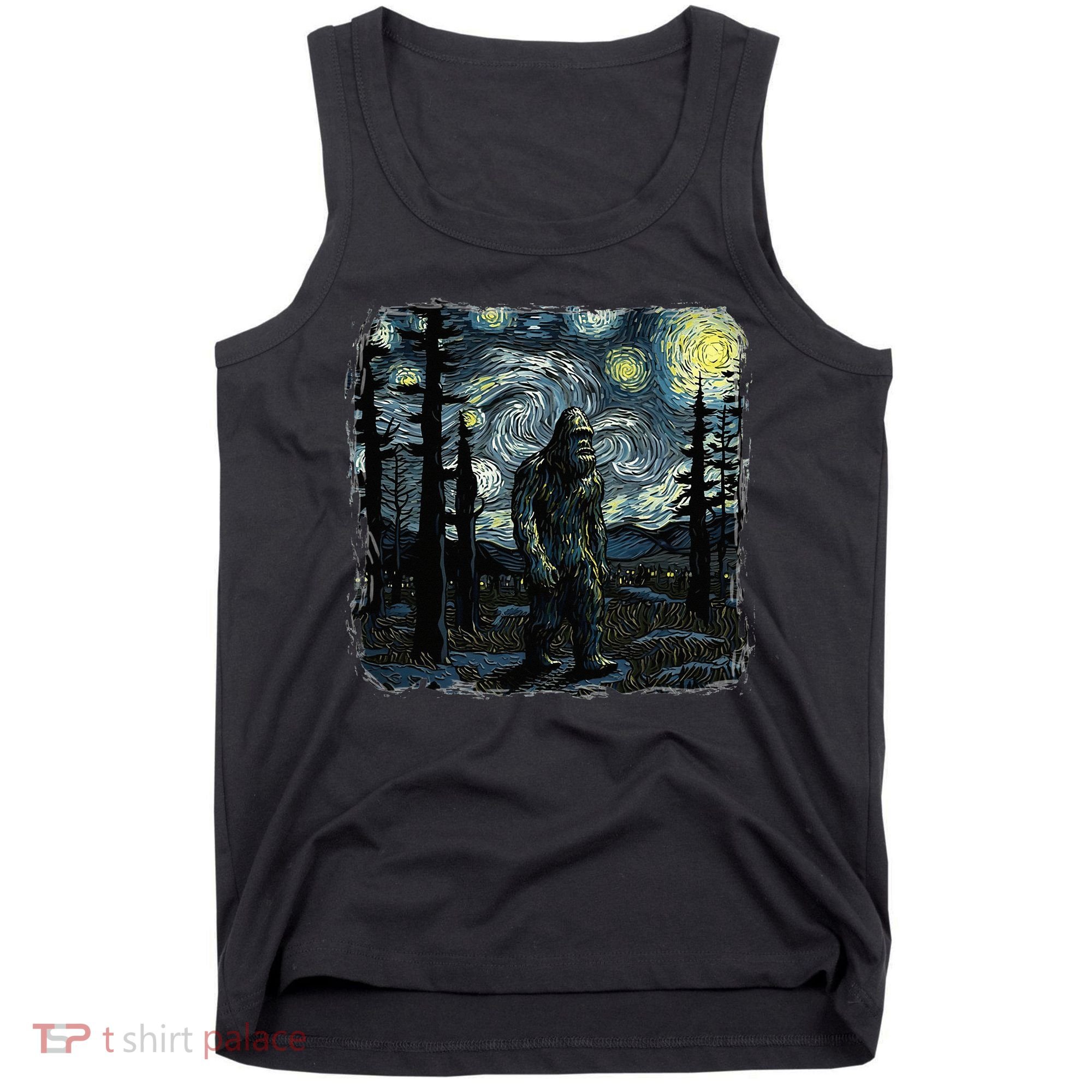 Bigfoot Starry Night Sasquatch Van Gogh Sky Painting Tank Top