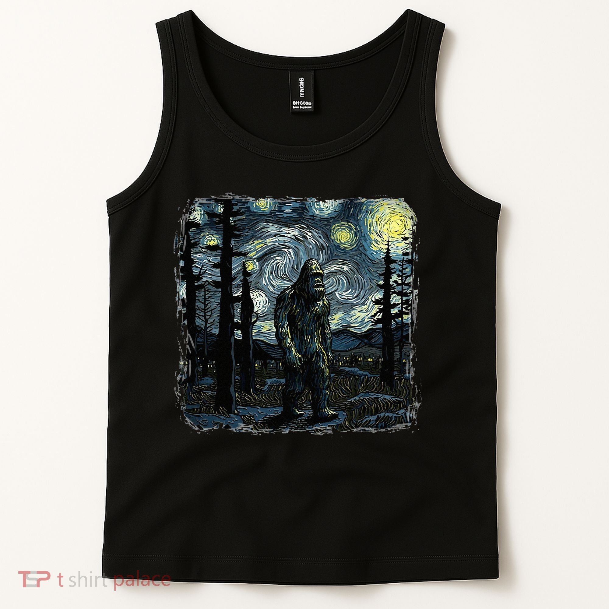 Bigfoot Starry Night Sasquatch Van Gogh Sky Painting Tank Top