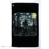 Bigfoot Starry Night Sasquatch Van Gogh Sky Painting Golf Towel thumb 0