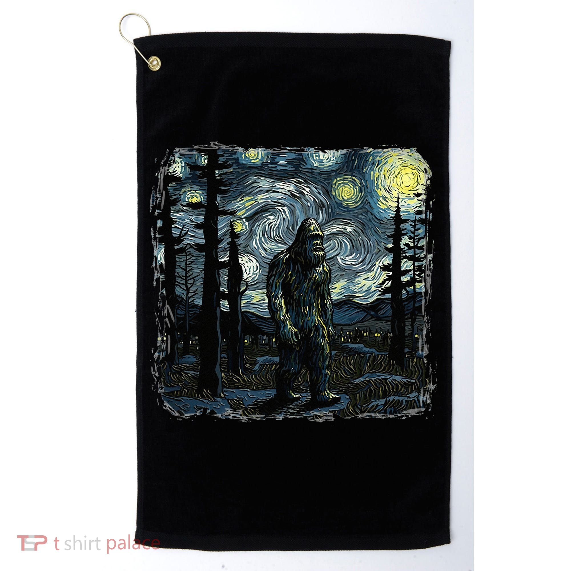 Bigfoot Starry Night Sasquatch Van Gogh Sky Painting Golf Towel