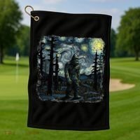 Bigfoot Starry Night Sasquatch Van Gogh Sky Painting Golf Towel thumb 1