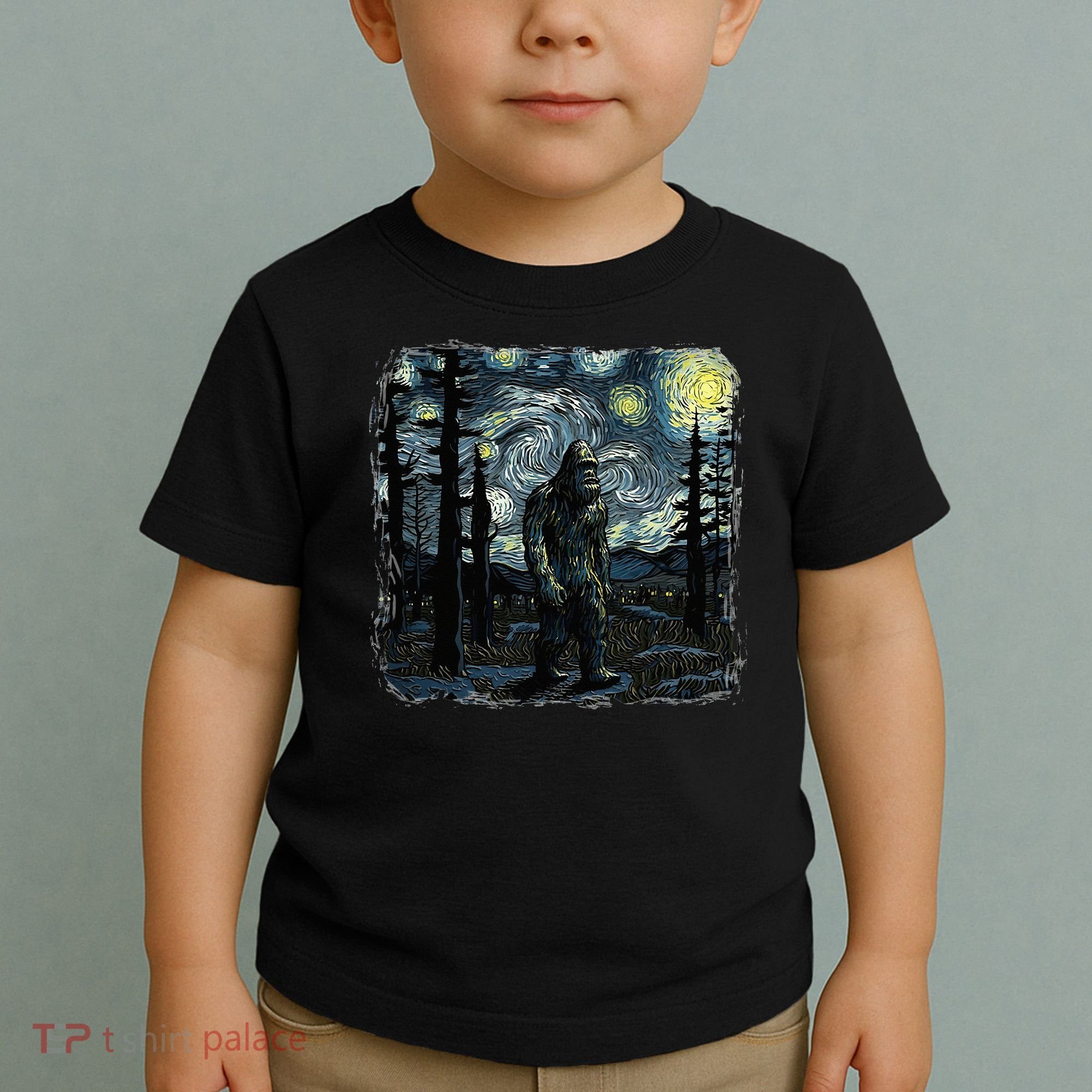 Bigfoot Starry Night Sasquatch Van Gogh Sky Painting Toddler T-Shirt