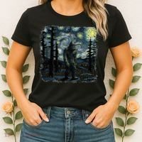 Bigfoot Starry Night Sasquatch Van Gogh Sky Painting Women's T-Shirt thumb 2