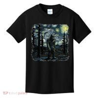 Bigfoot Starry Night Sasquatch Van Gogh Sky Painting Kids T-Shirt thumb 0