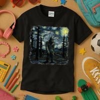Bigfoot Starry Night Sasquatch Van Gogh Sky Painting Kids T-Shirt thumb 3