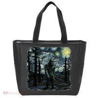 Bigfoot Starry Night Sasquatch Van Gogh Sky Painting Tote Bag thumb 0