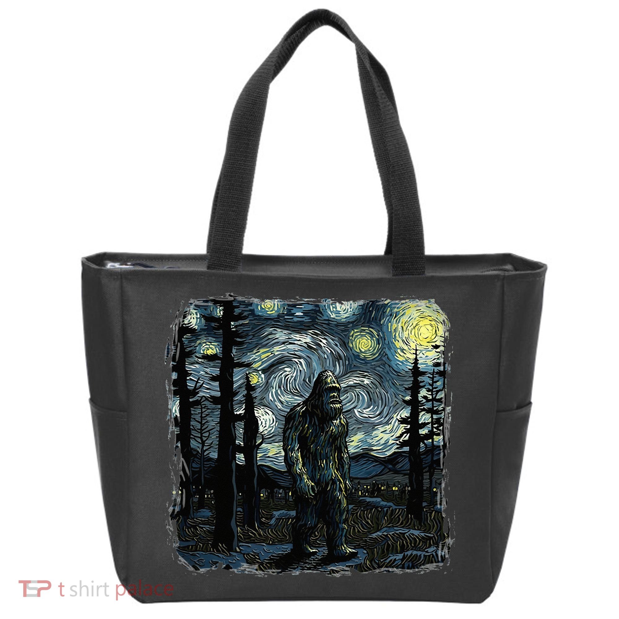 Bigfoot Starry Night Sasquatch Van Gogh Sky Painting Tote Bag