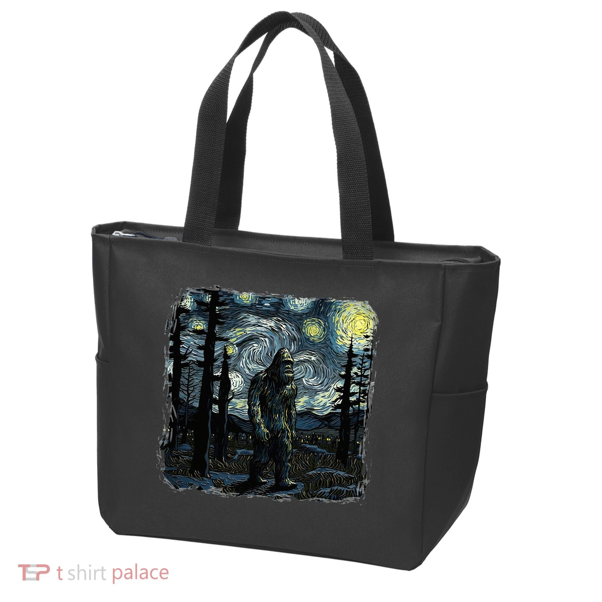 Bigfoot Starry Night Sasquatch Van Gogh Sky Painting Tote Bag