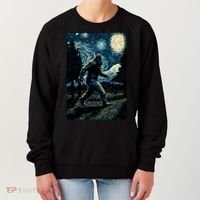 Bigfoot Starry Night Sasquatch Van Gogh Sky Painting Art Women's Sweatshirt thumb 0