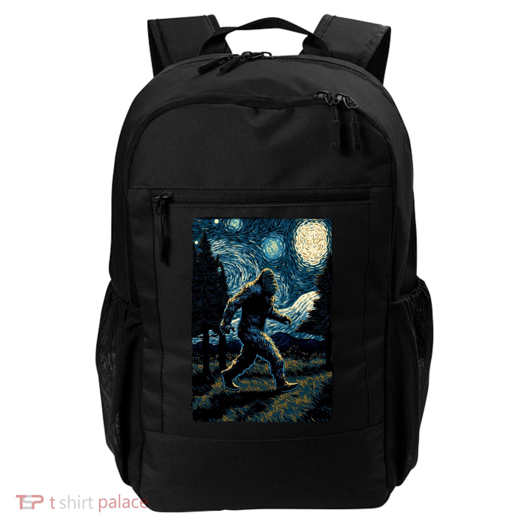 Bigfoot Starry Night Sasquatch Van Gogh Sky Painting Art Backpack