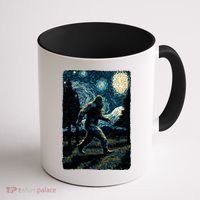 Bigfoot Starry Night Sasquatch Van Gogh Sky Painting Art Coffee Mug thumb 1