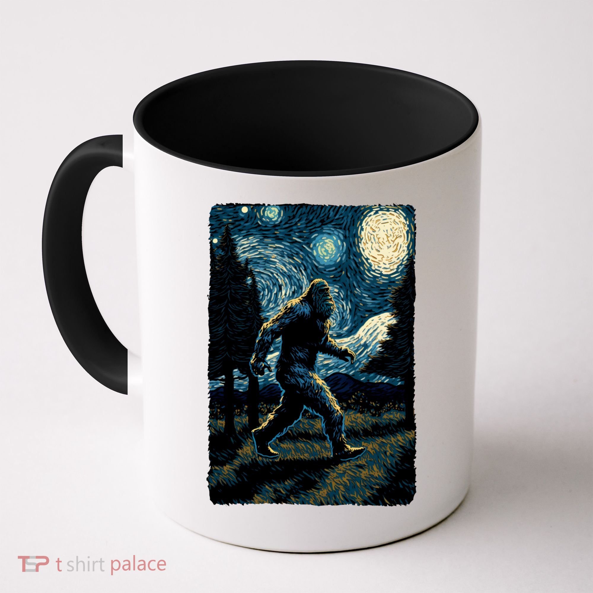 Bigfoot Starry Night Sasquatch Van Gogh Sky Painting Art Coffee Mug