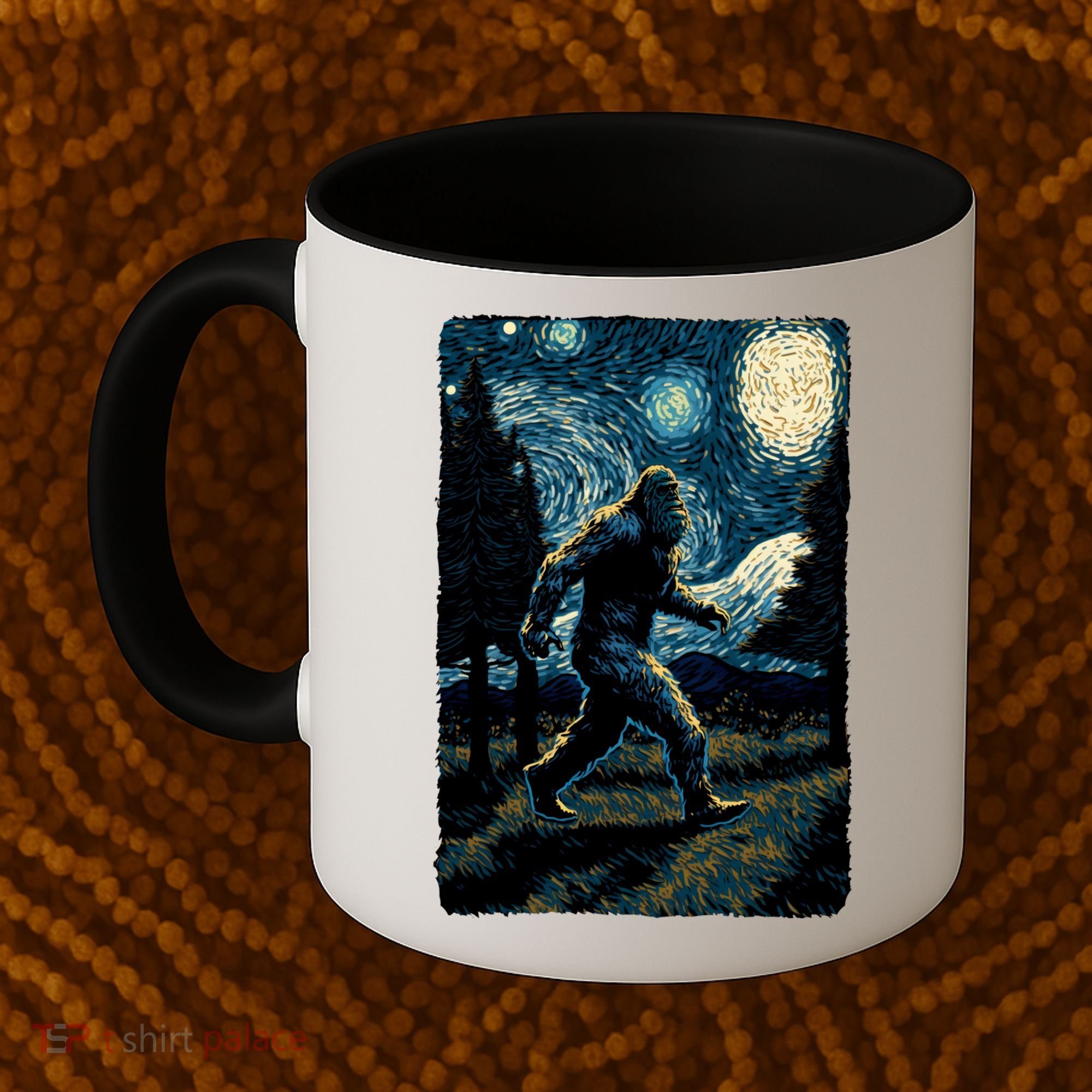 Bigfoot Starry Night Sasquatch Van Gogh Sky Painting Art Coffee Mug