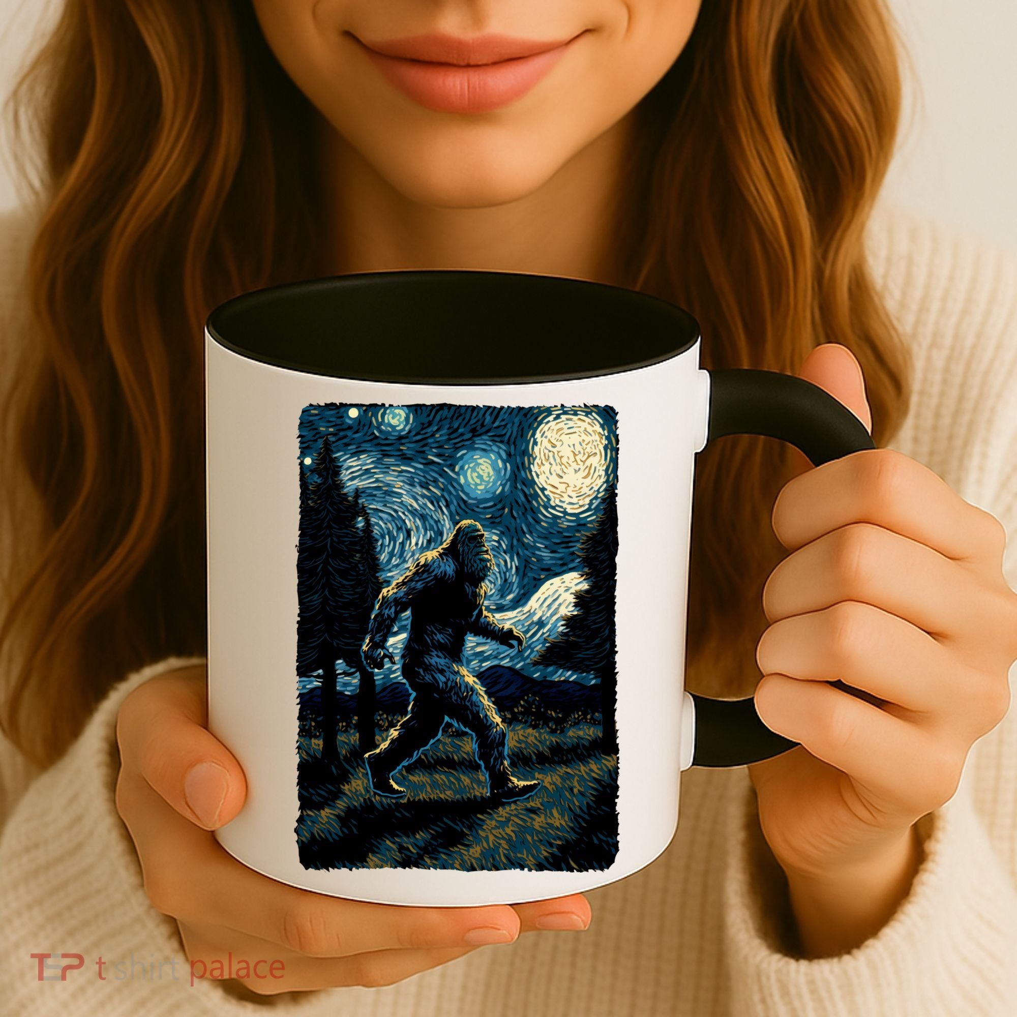 Bigfoot Starry Night Sasquatch Van Gogh Sky Painting Art Coffee Mug
