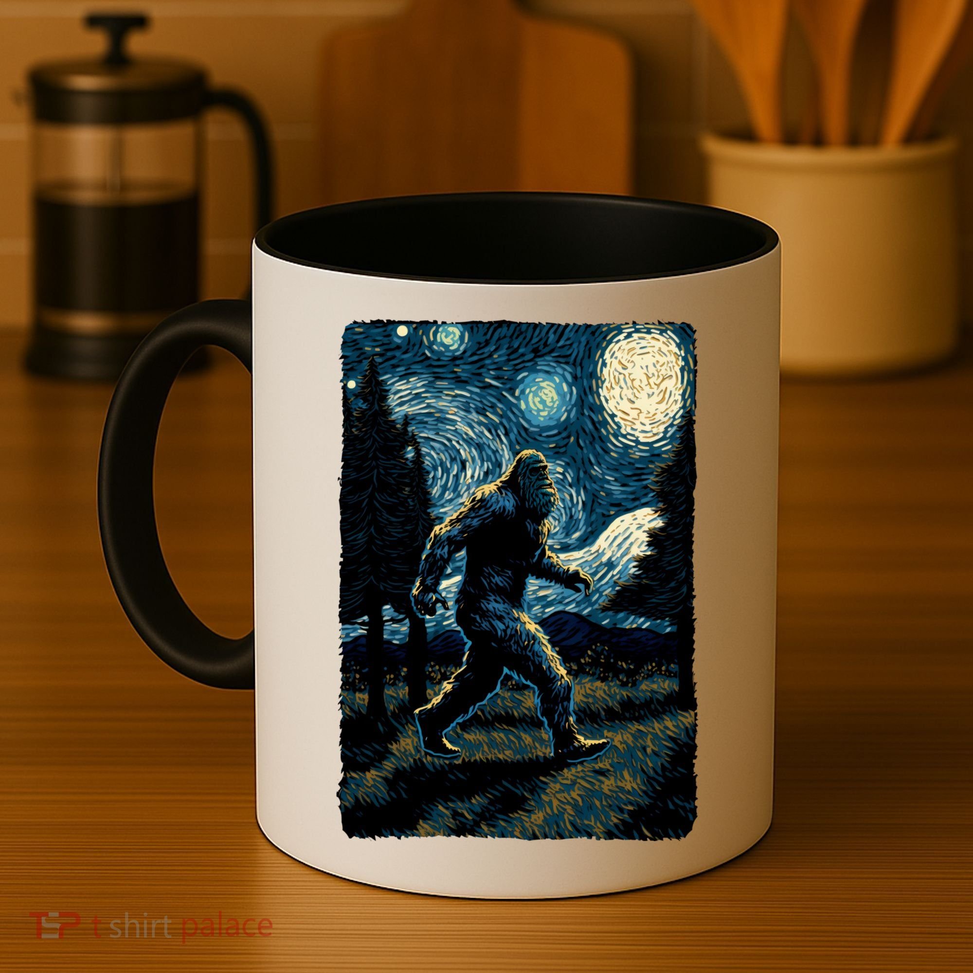 Bigfoot Starry Night Sasquatch Van Gogh Sky Painting Art Coffee Mug