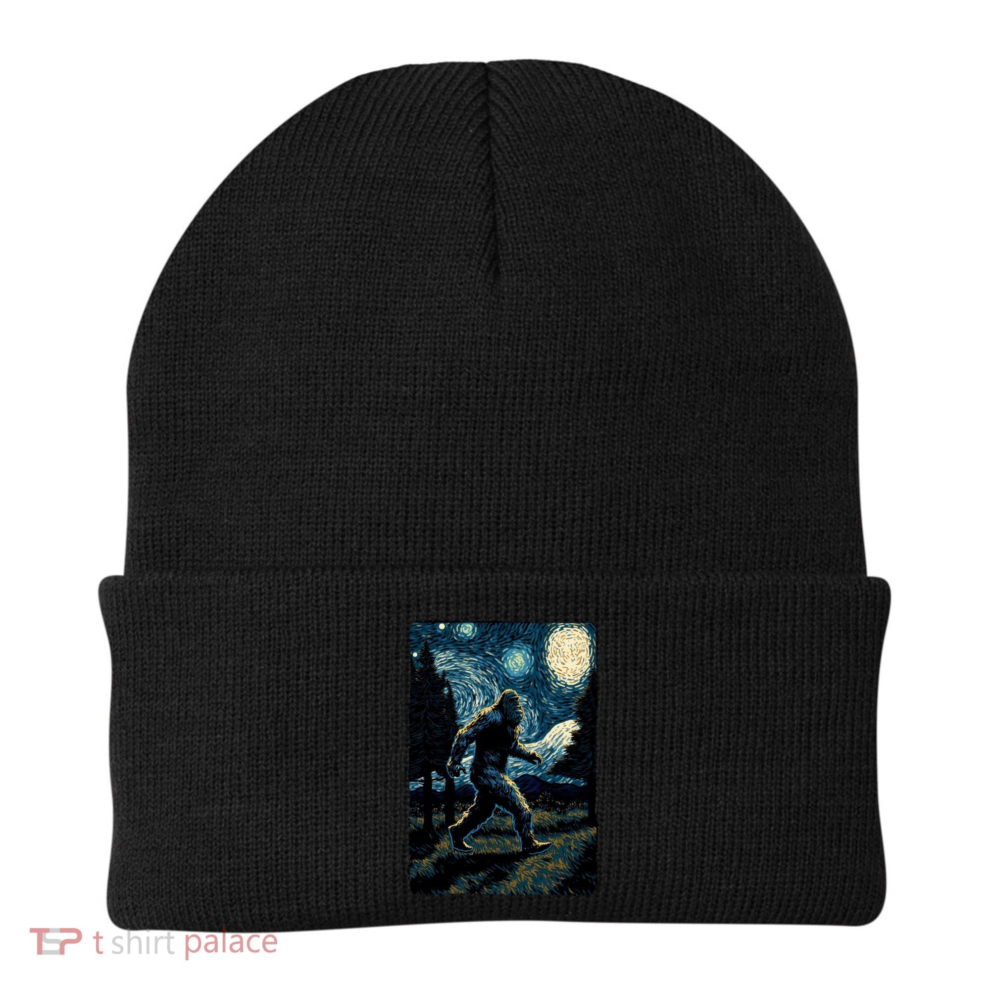 Bigfoot Starry Night Sasquatch Van Gogh Sky Painting Art Beanie