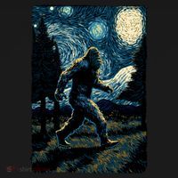 Bigfoot Starry Night Sasquatch Van Gogh Sky Painting Art Women's Hoodie thumb 2