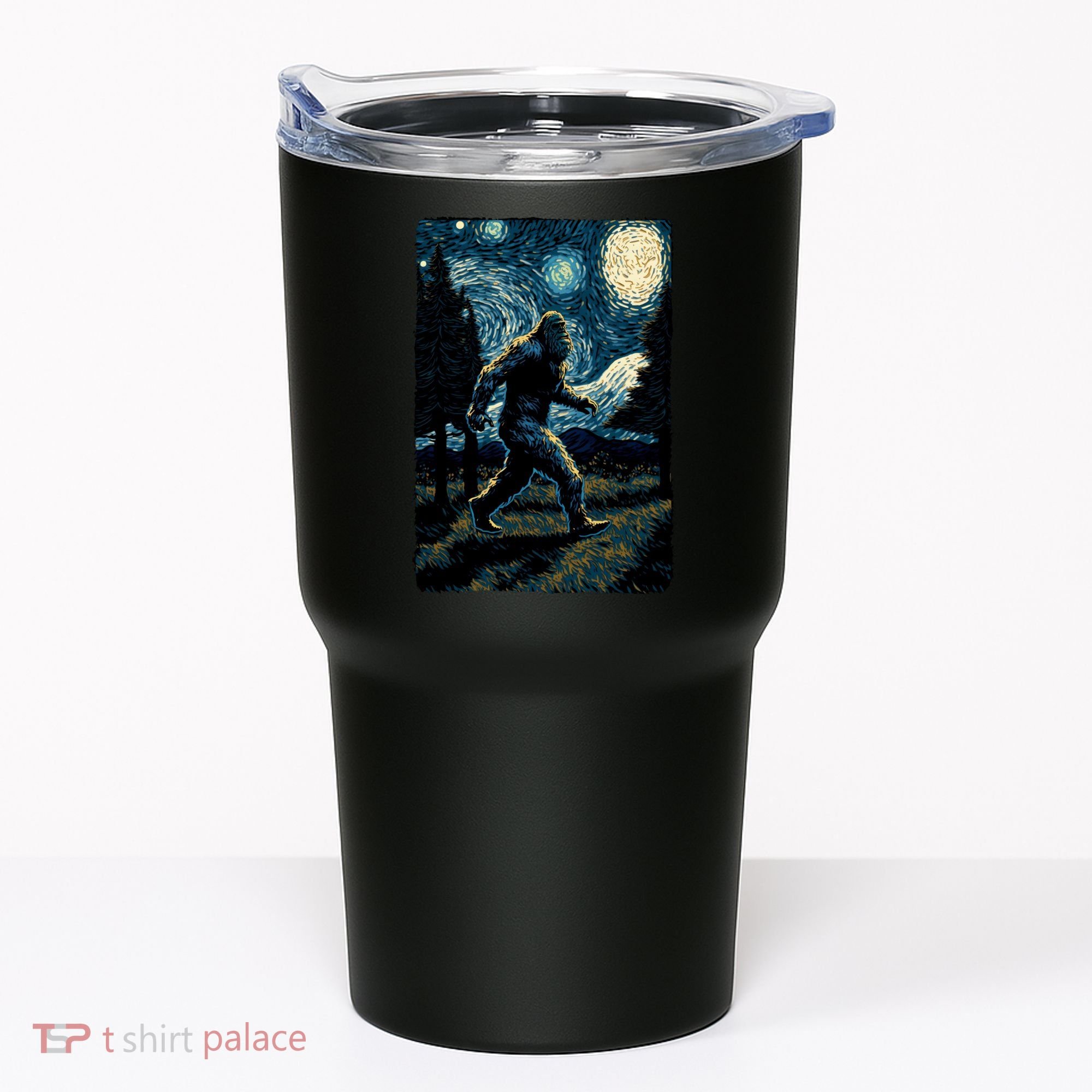 Bigfoot Starry Night Sasquatch Van Gogh Sky Painting Art Tumbler