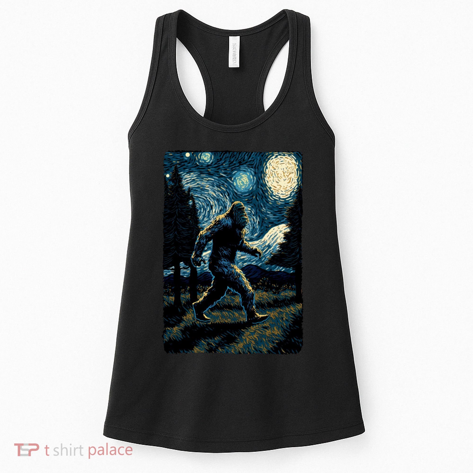 Bigfoot Starry Night Sasquatch Van Gogh Sky Painting Art Women's Tank Top