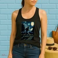 Bigfoot Starry Night Sasquatch Van Gogh Sky Painting Art Women's Tank Top thumb 2