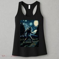 Bigfoot Starry Night Sasquatch Van Gogh Sky Painting Art Women's Tank Top thumb 3