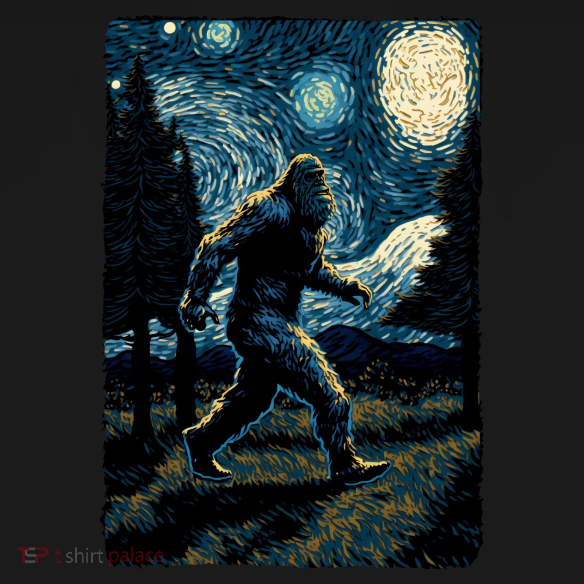 Bigfoot Starry Night Sasquatch Van Gogh Sky Painting Art Women's Tank Top