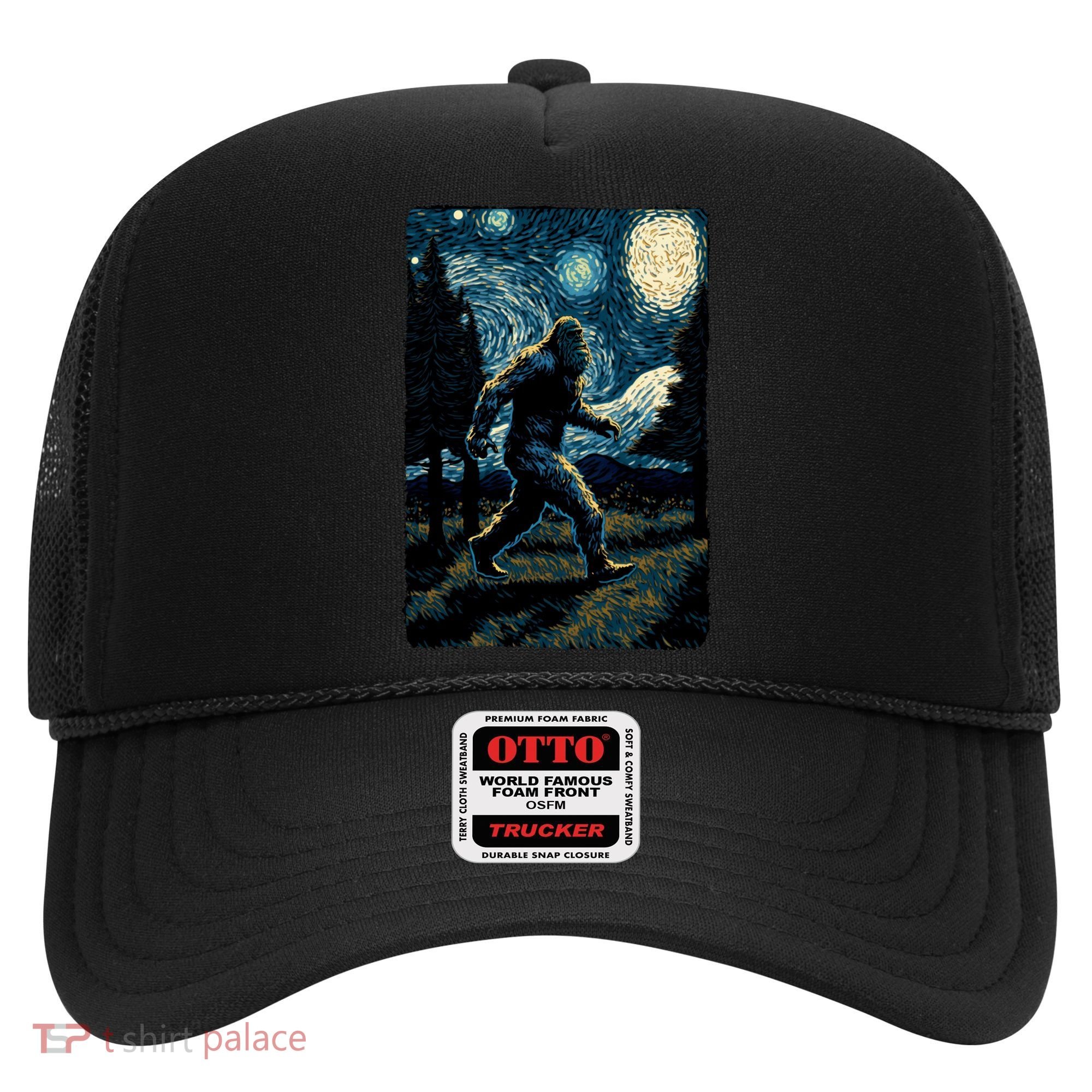 Bigfoot Starry Night Sasquatch Van Gogh Sky Painting Art Hat