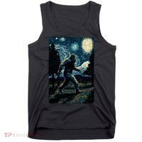 Bigfoot Starry Night Sasquatch Van Gogh Sky Painting Art Tank Top thumb 0