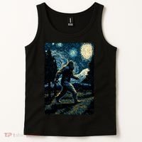 Bigfoot Starry Night Sasquatch Van Gogh Sky Painting Art Tank Top thumb 2