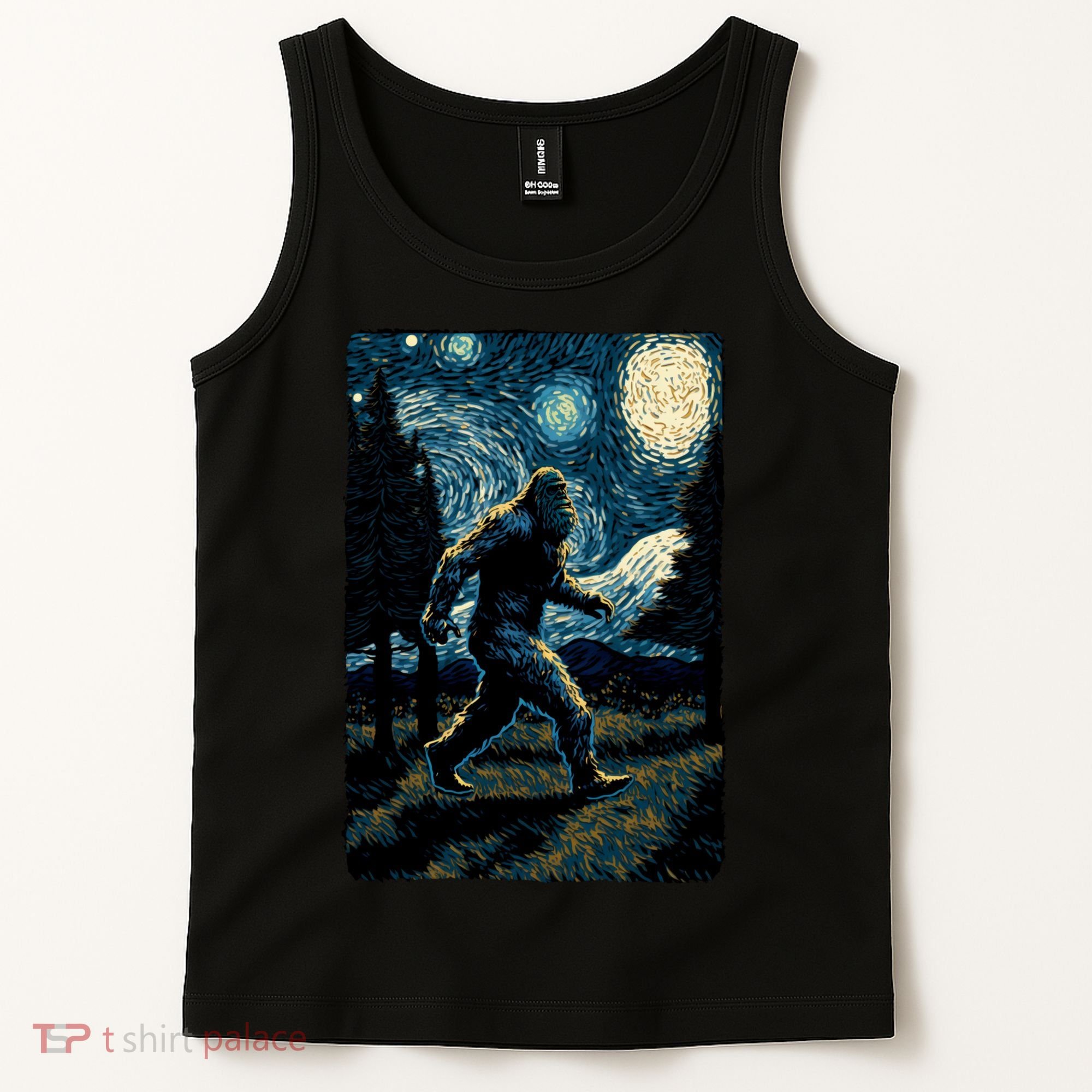 Bigfoot Starry Night Sasquatch Van Gogh Sky Painting Art Tank Top