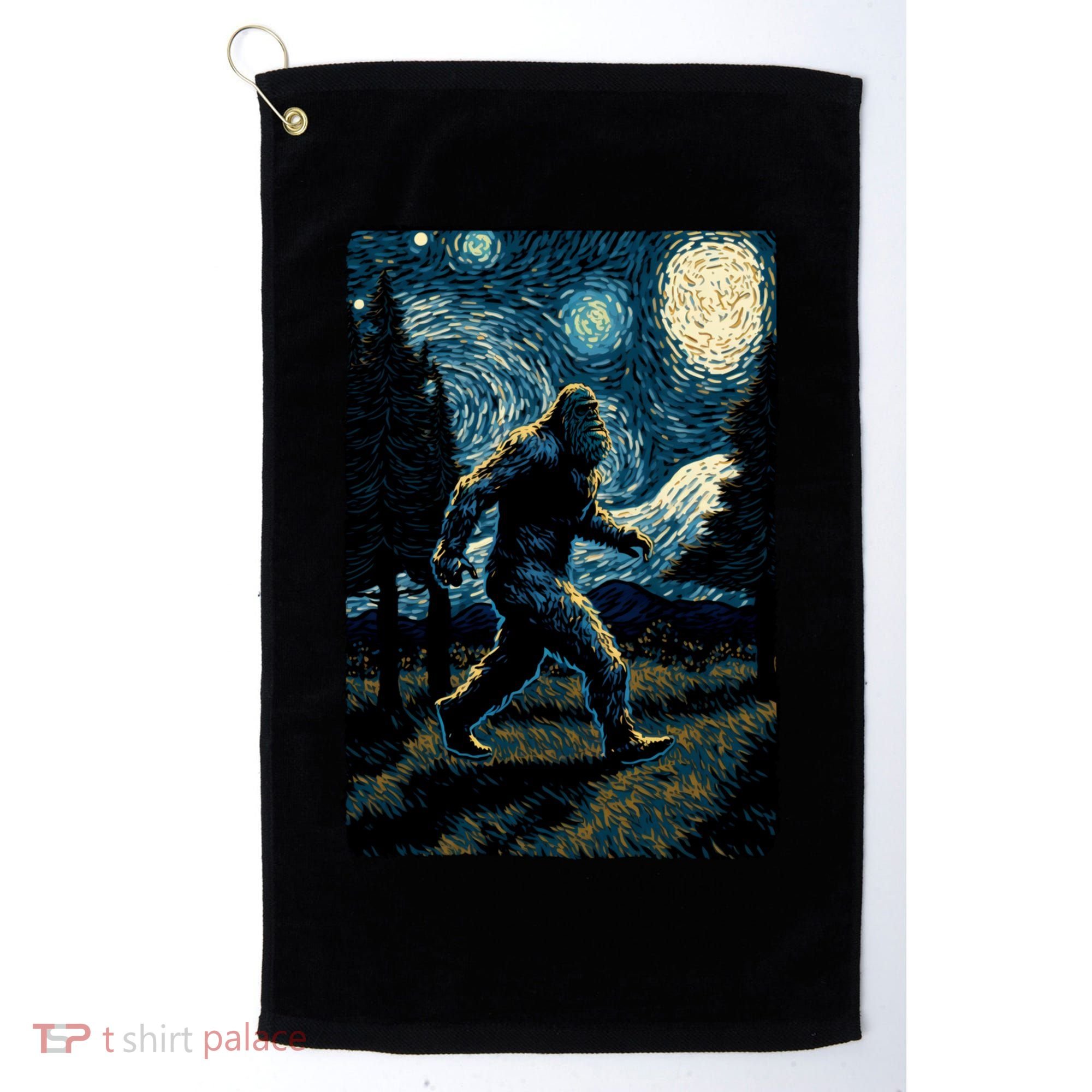 Bigfoot Starry Night Sasquatch Van Gogh Sky Painting Art Golf Towel