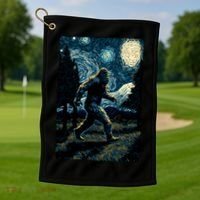Bigfoot Starry Night Sasquatch Van Gogh Sky Painting Art Golf Towel thumb 1
