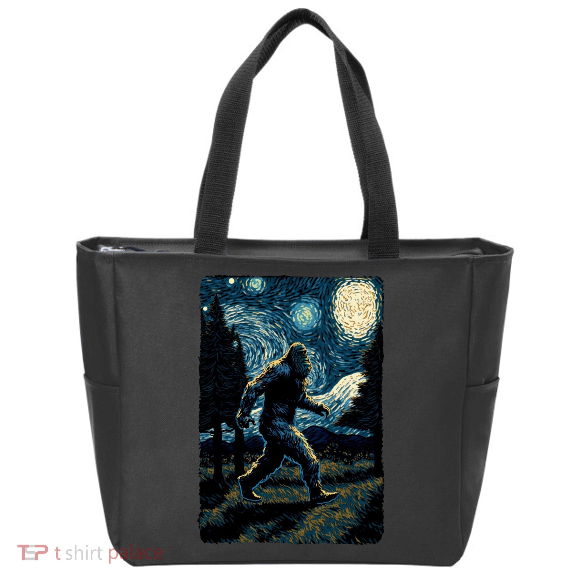 Bigfoot Starry Night Sasquatch Van Gogh Sky Painting Art Tote Bag