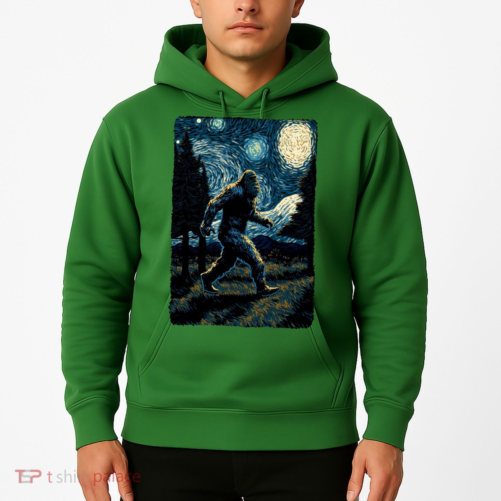 Bigfoot Starry Night Sasquatch Van Gogh Sky Painting Art Hoodie