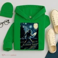 Bigfoot Starry Night Sasquatch Van Gogh Sky Painting Art Hoodie thumb 4