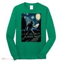 Bigfoot Starry Night Sasquatch Van Gogh Sky Painting Art Long Sleeve Shirt thumb 0