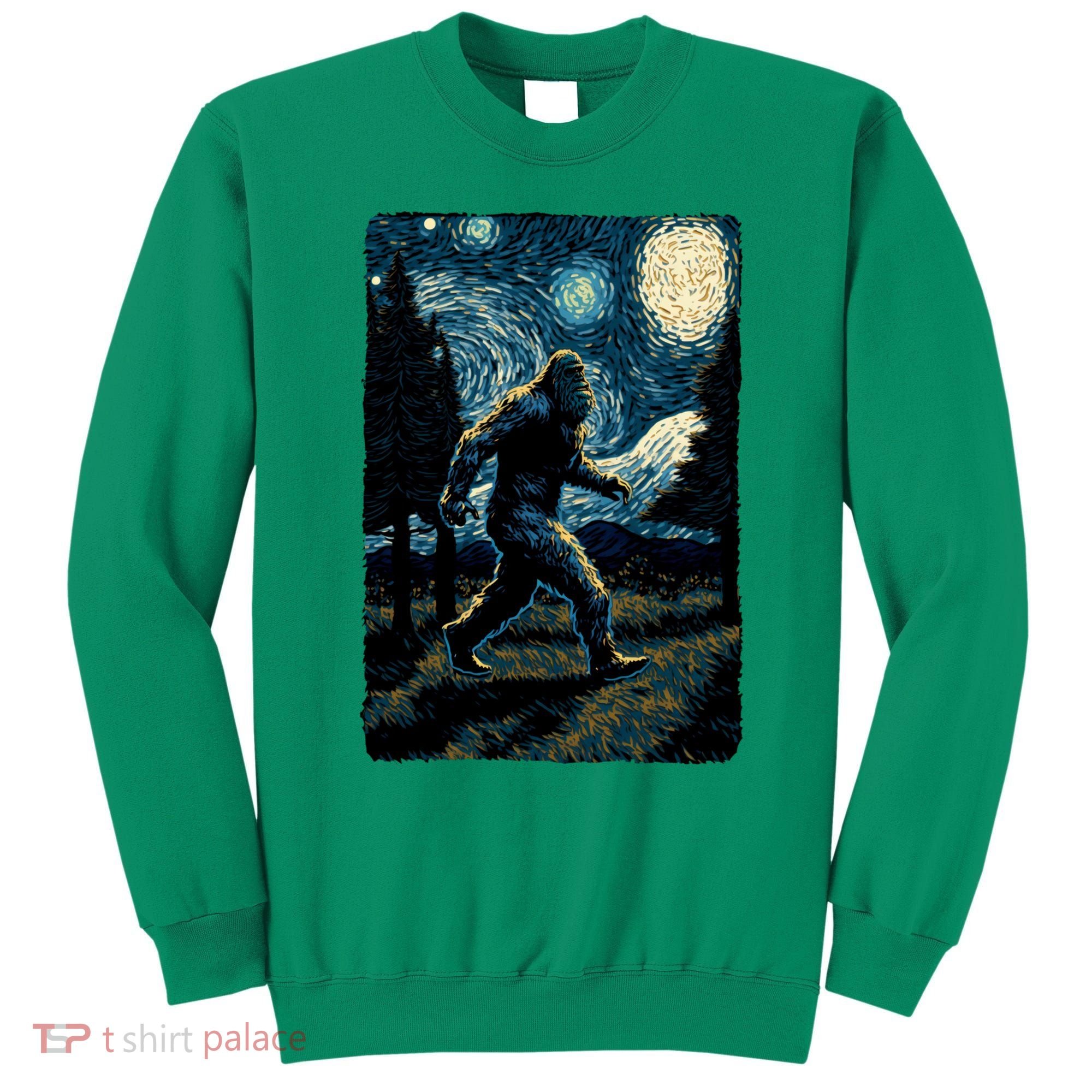 Bigfoot Starry Night Sasquatch Van Gogh Sky Painting Art Sweatshirt