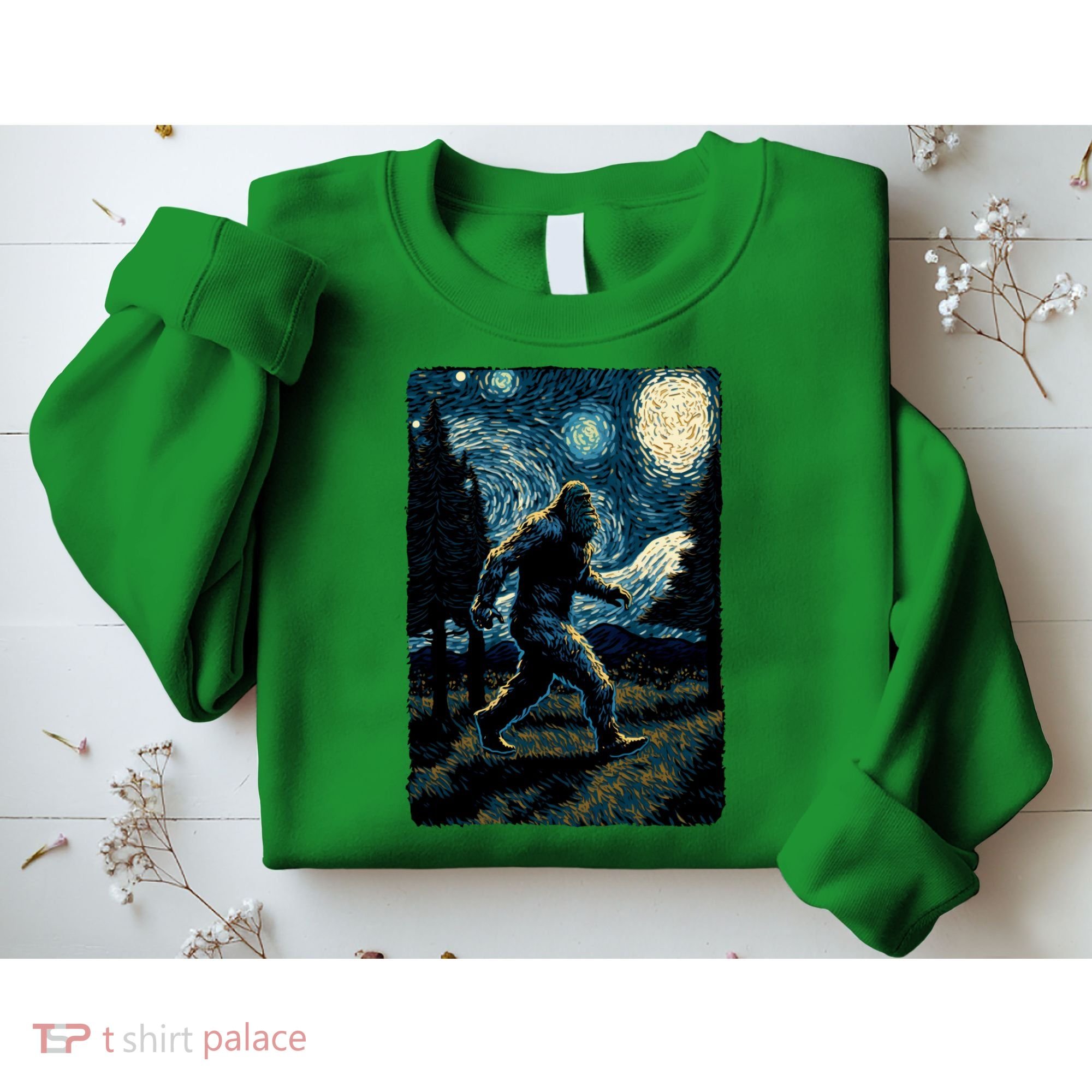 Bigfoot Starry Night Sasquatch Van Gogh Sky Painting Art Sweatshirt