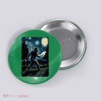 Bigfoot Starry Night Sasquatch Van Gogh Sky Painting Art Button thumb 0