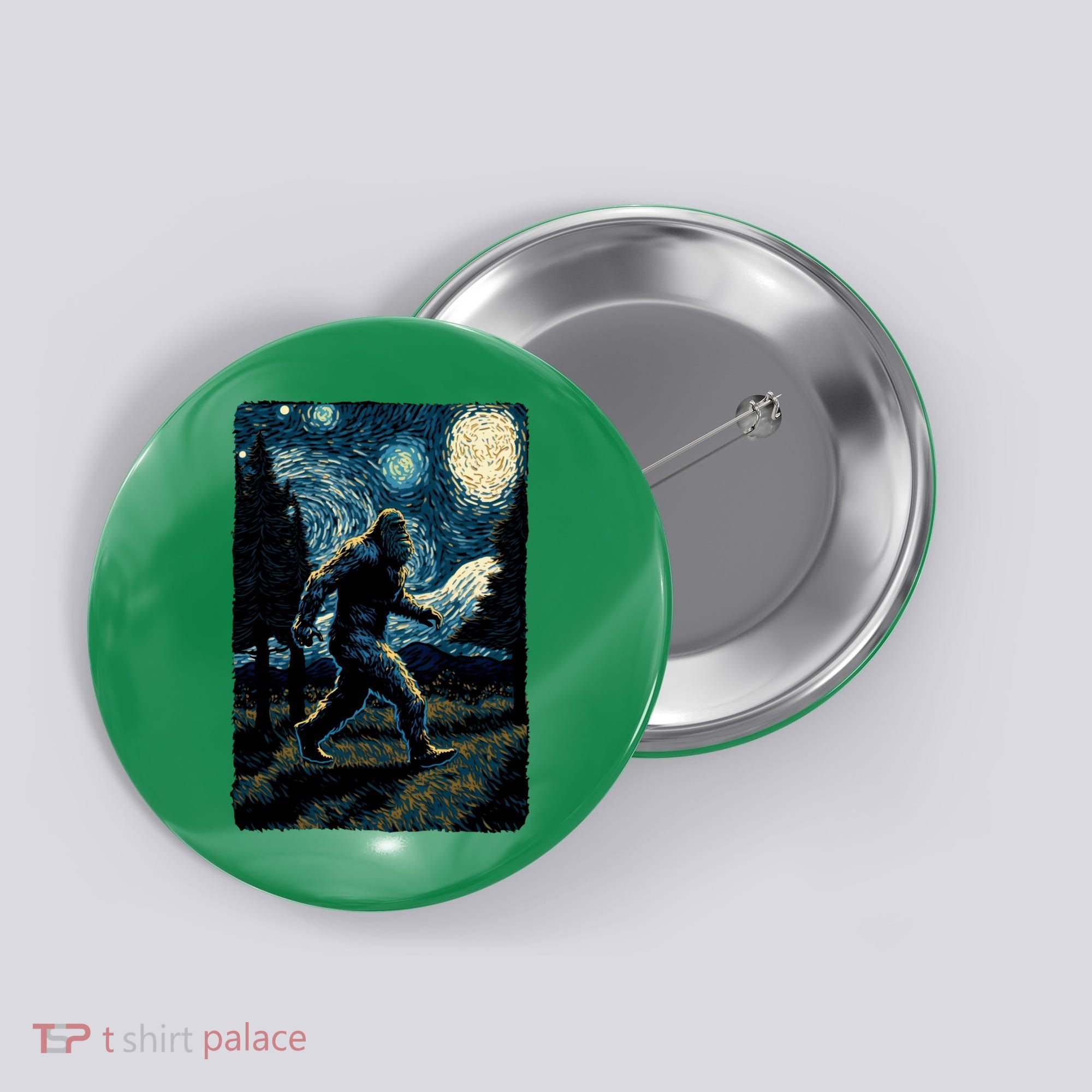 Bigfoot Starry Night Sasquatch Van Gogh Sky Painting Art Button