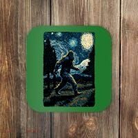 Bigfoot Starry Night Sasquatch Van Gogh Sky Painting Art Coaster thumb 0