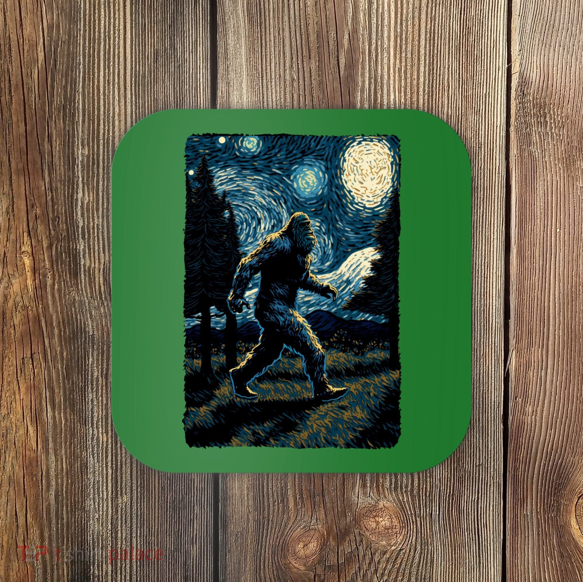Bigfoot Starry Night Sasquatch Van Gogh Sky Painting Art Coaster