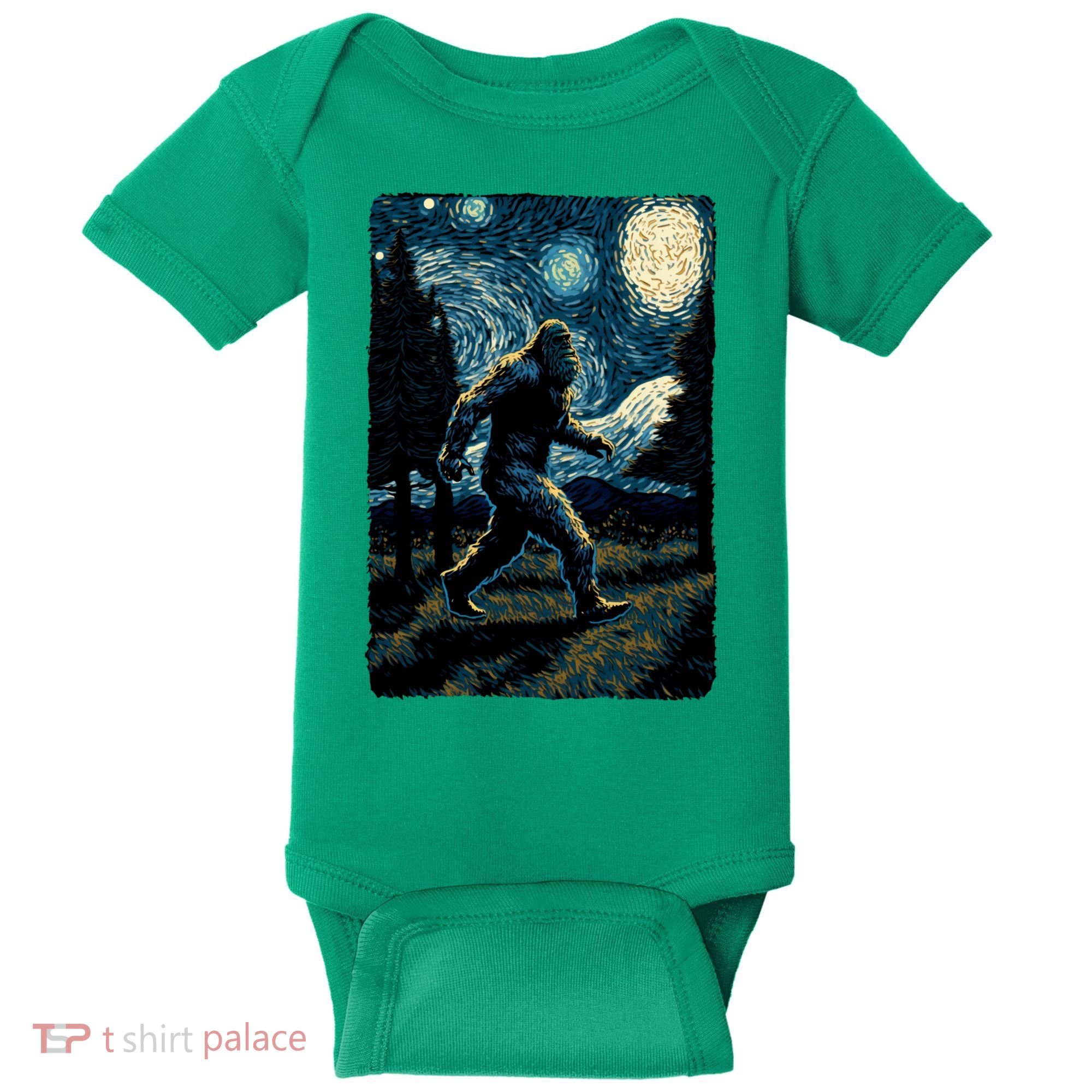 Bigfoot Starry Night Sasquatch Van Gogh Sky Painting Art Baby Bodysuit